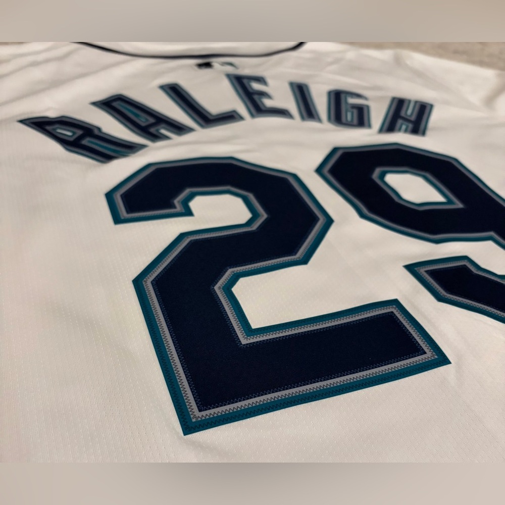 Nike Authentic Seattle Mariners Cal Raleigh #29 White MLB Jersey Men’s Sz: L - Picture 8 of 9